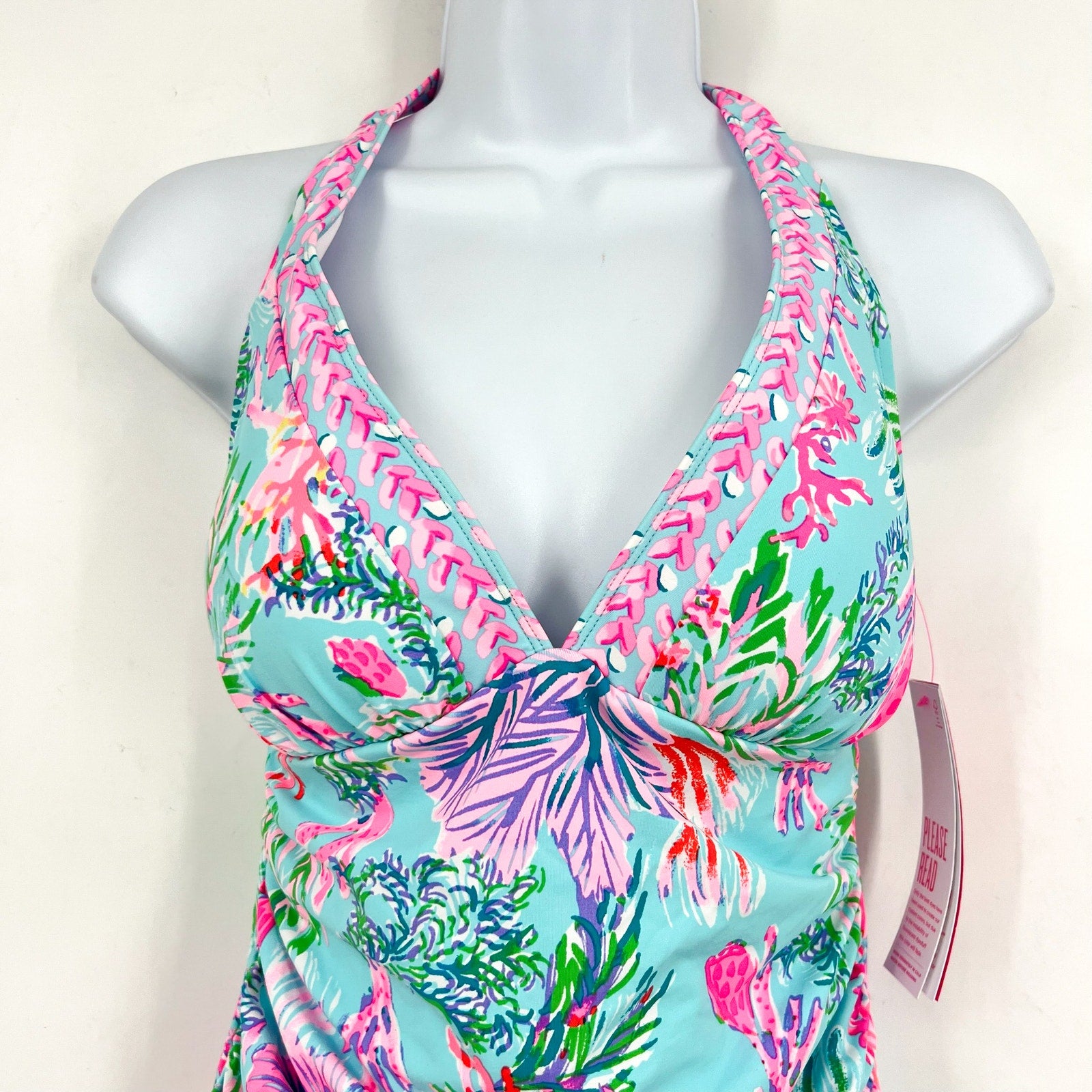 LILLY PULITZER Bliss Halter Tankini Top Size US 6 Pink Blue Cay to My Heart NWT