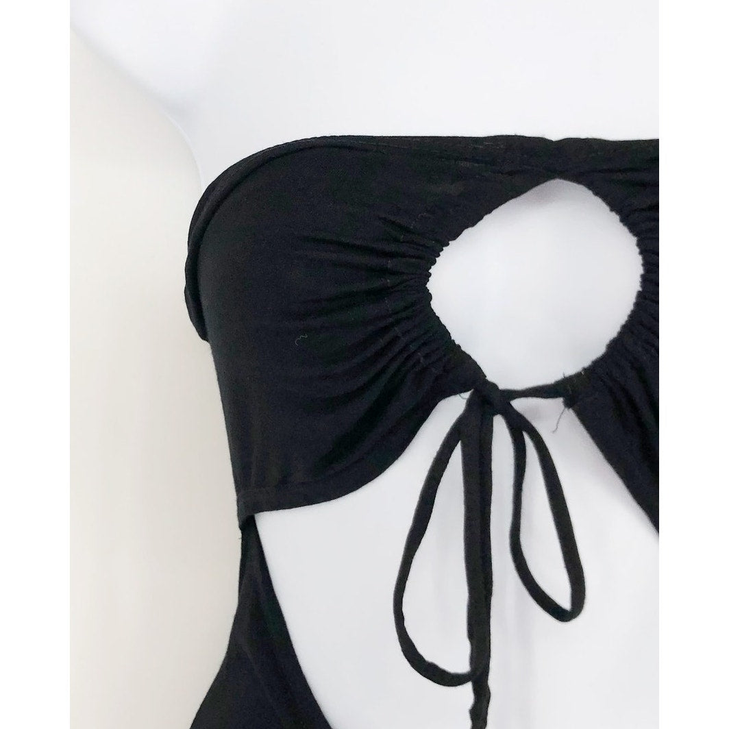 ASOS DESIGN Women's Cut Out High Slit Ruched Strapless Dress Black Size 8