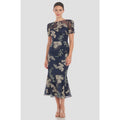 JS COLLECTION Women's Hope Flounce Tea Length Dress Size 2 Navy Jade Floral NWT