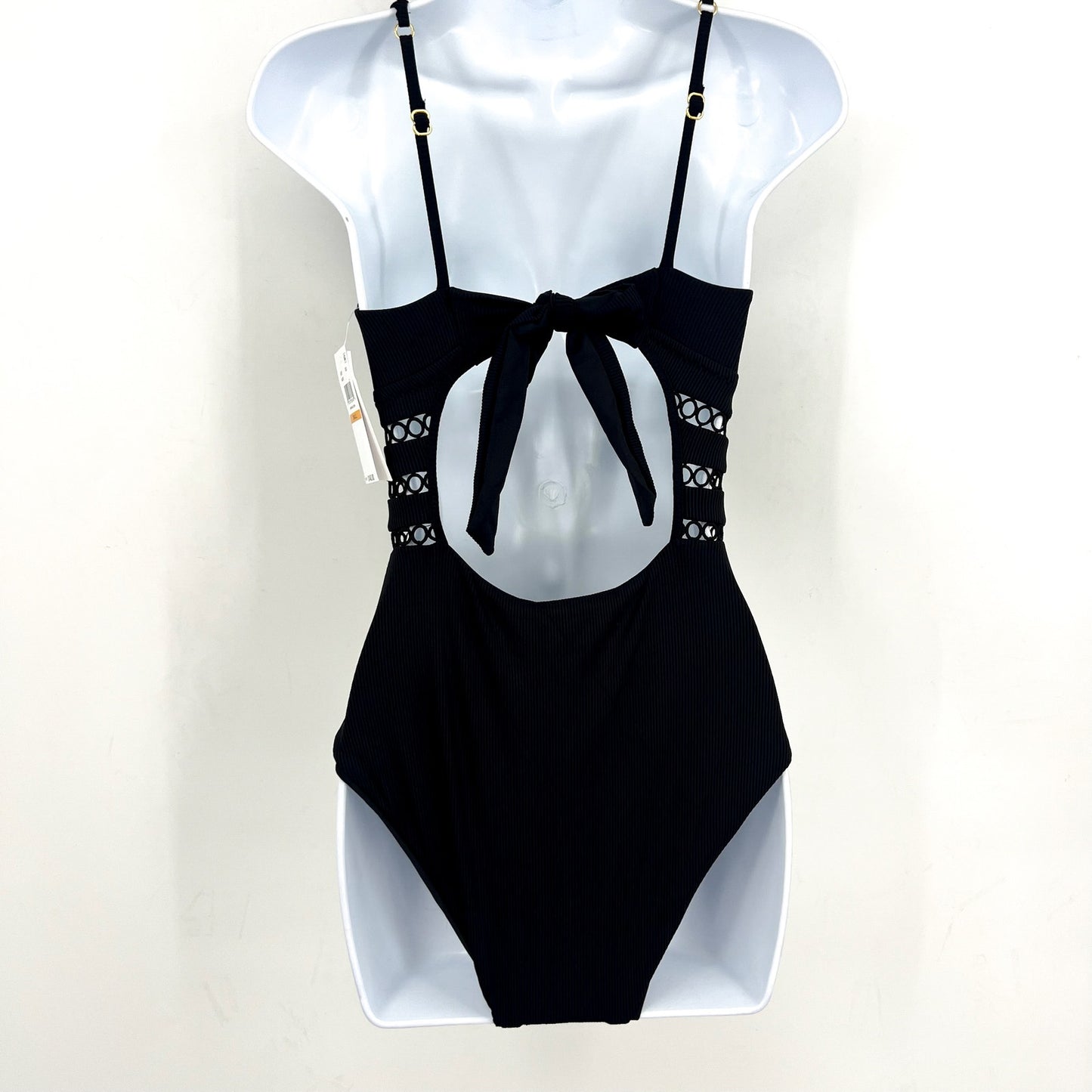 BECCA Women's Toni Plunge One Piece Swimsuit Small Black Modern Edge Rib NWT