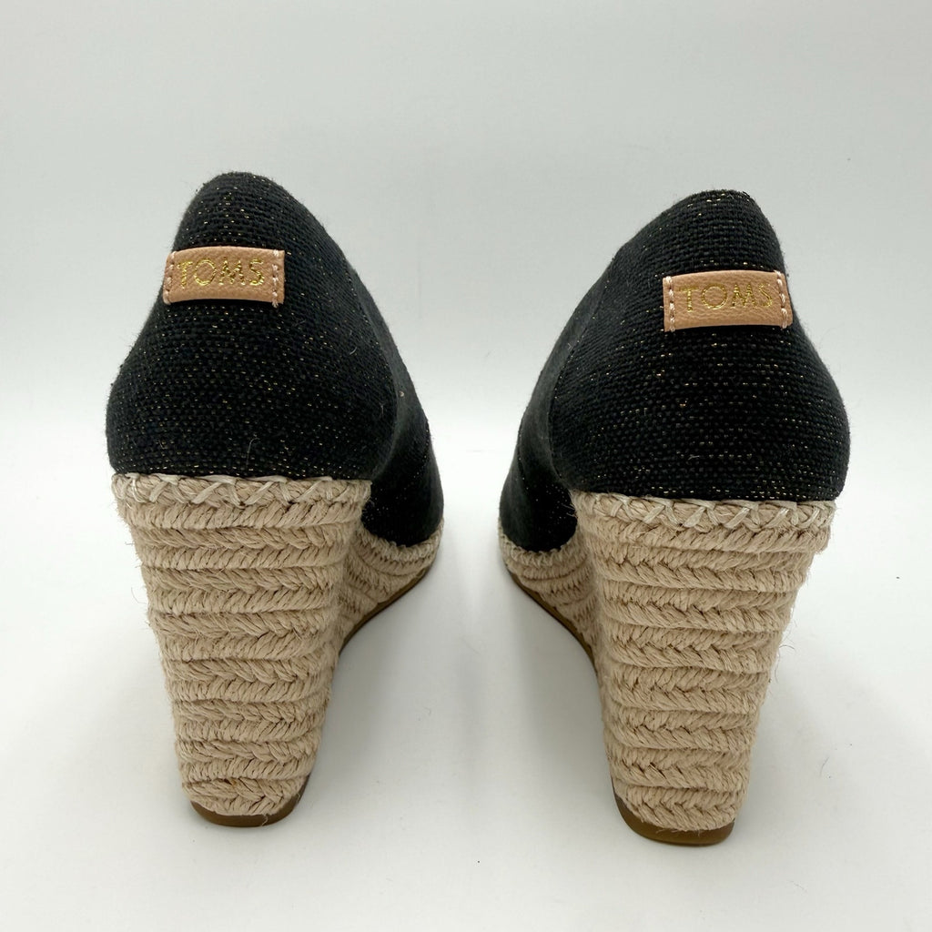Toms Womens Michelle Wedge Sandals Size 8.5 EU 39 Black Cotton Espadrille NWOB