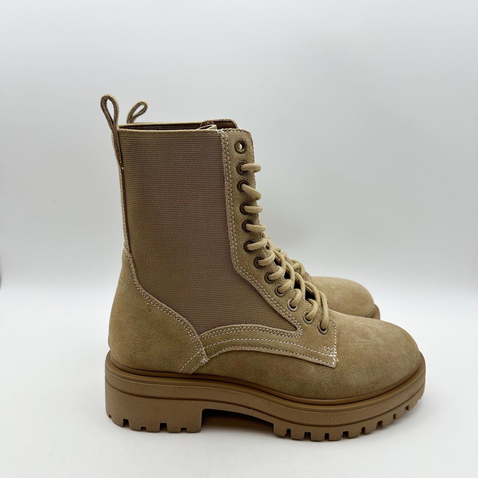 Steve Madden Womens Kenny Combat Boots US 6.5 M Taupe Tan Leather Lace Up NIB