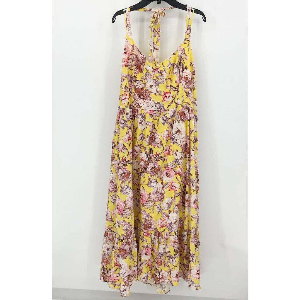 BARDOT Womens Labella Midi Dress US 2 XS Tropical Yellow Floral-Print Halter NWT