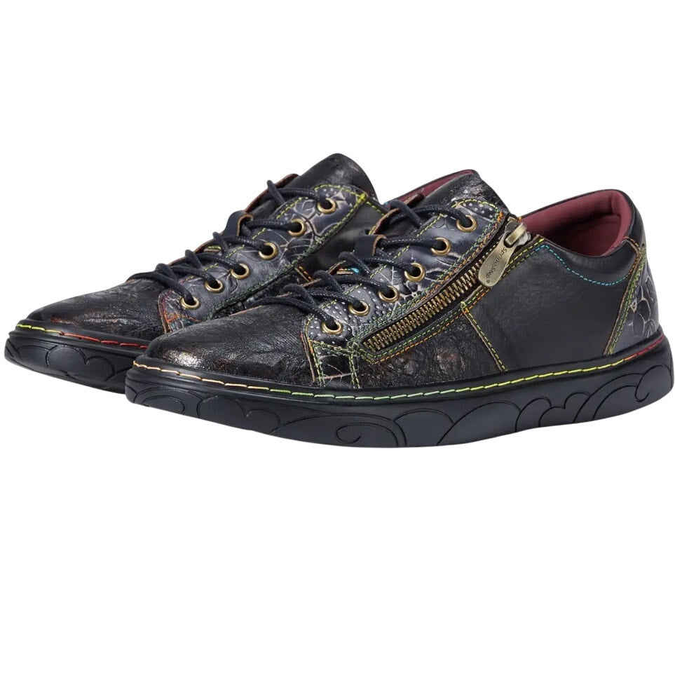 L'Artiste Womens Danli-Bloom Casual Sneakers EU 38 US 7.5-8 Black Leather NWOB