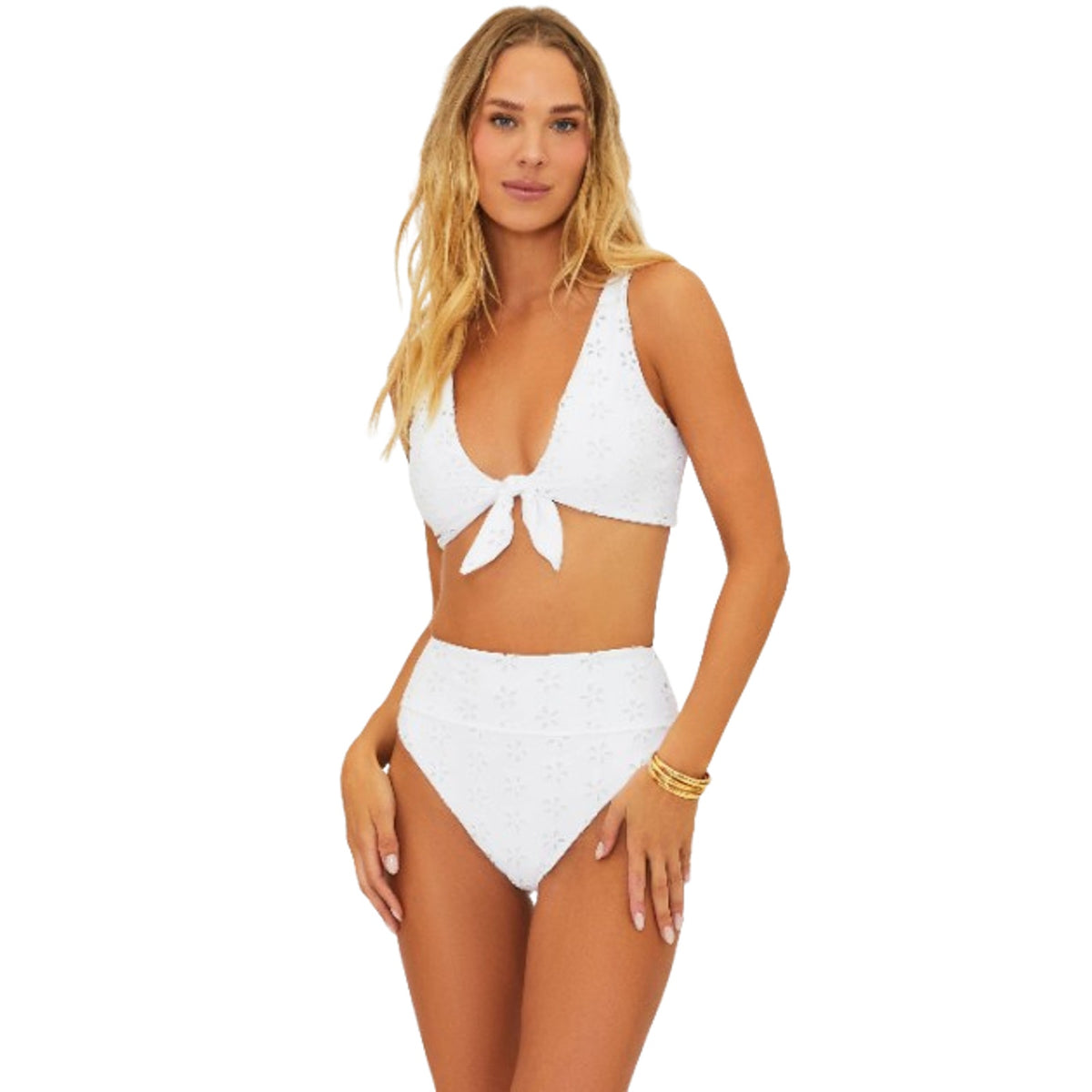 BEACH RIOT Women's Hazel Eyelet Bikini Bottom Large White Magnolia NWT
