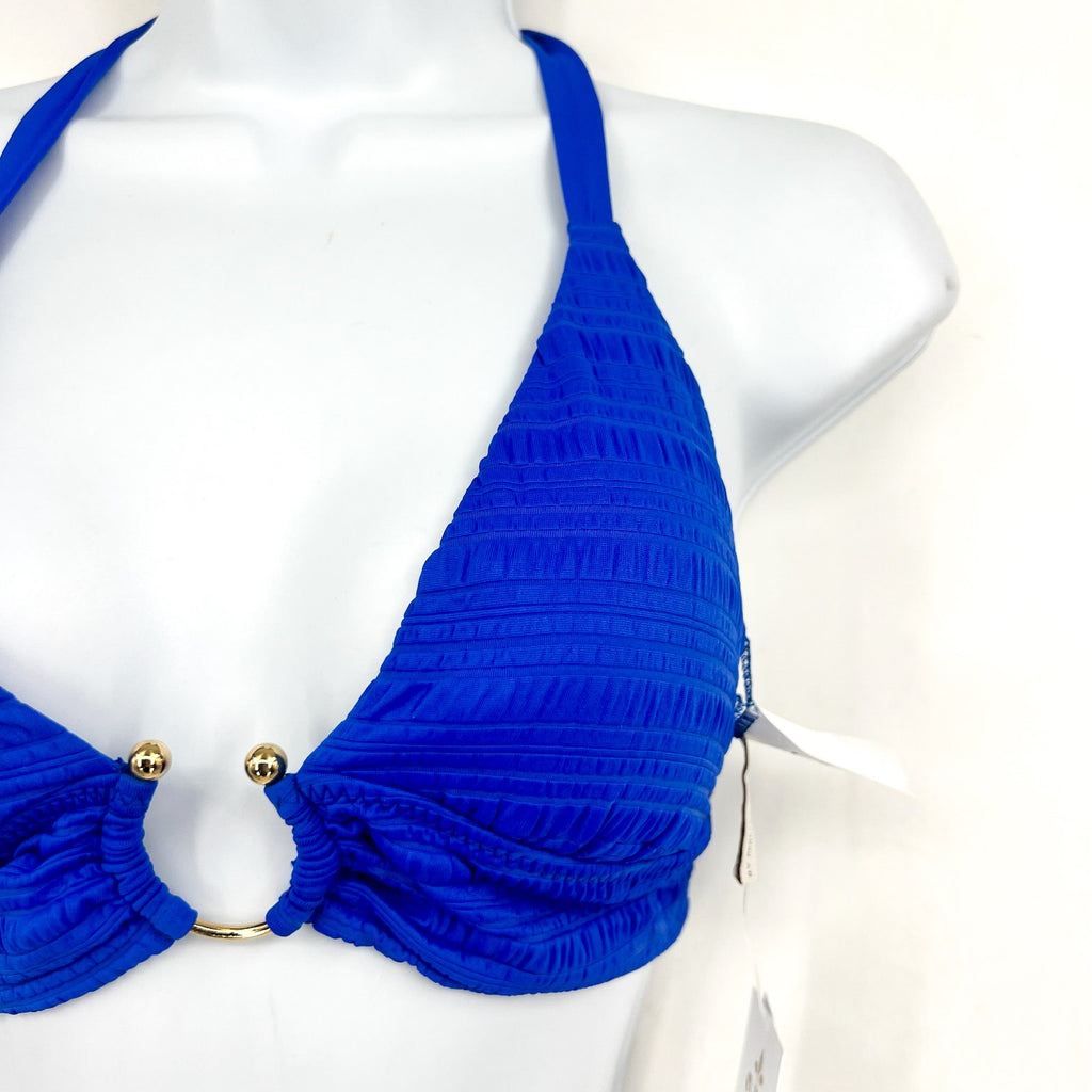 BECCA Women's Coast Halter Bikini Top Small Blue Ultramarine Adjustable Tie NWT