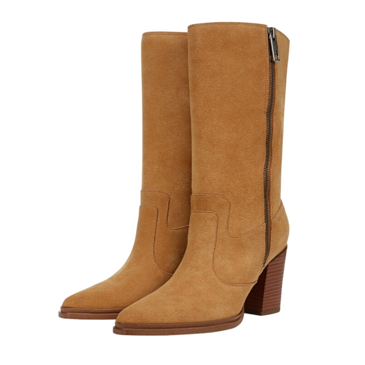 Franco Sarto Women Jaxon Mid Calf Boots Size 6 Tan Brown Suede Pointed Toe NWOB