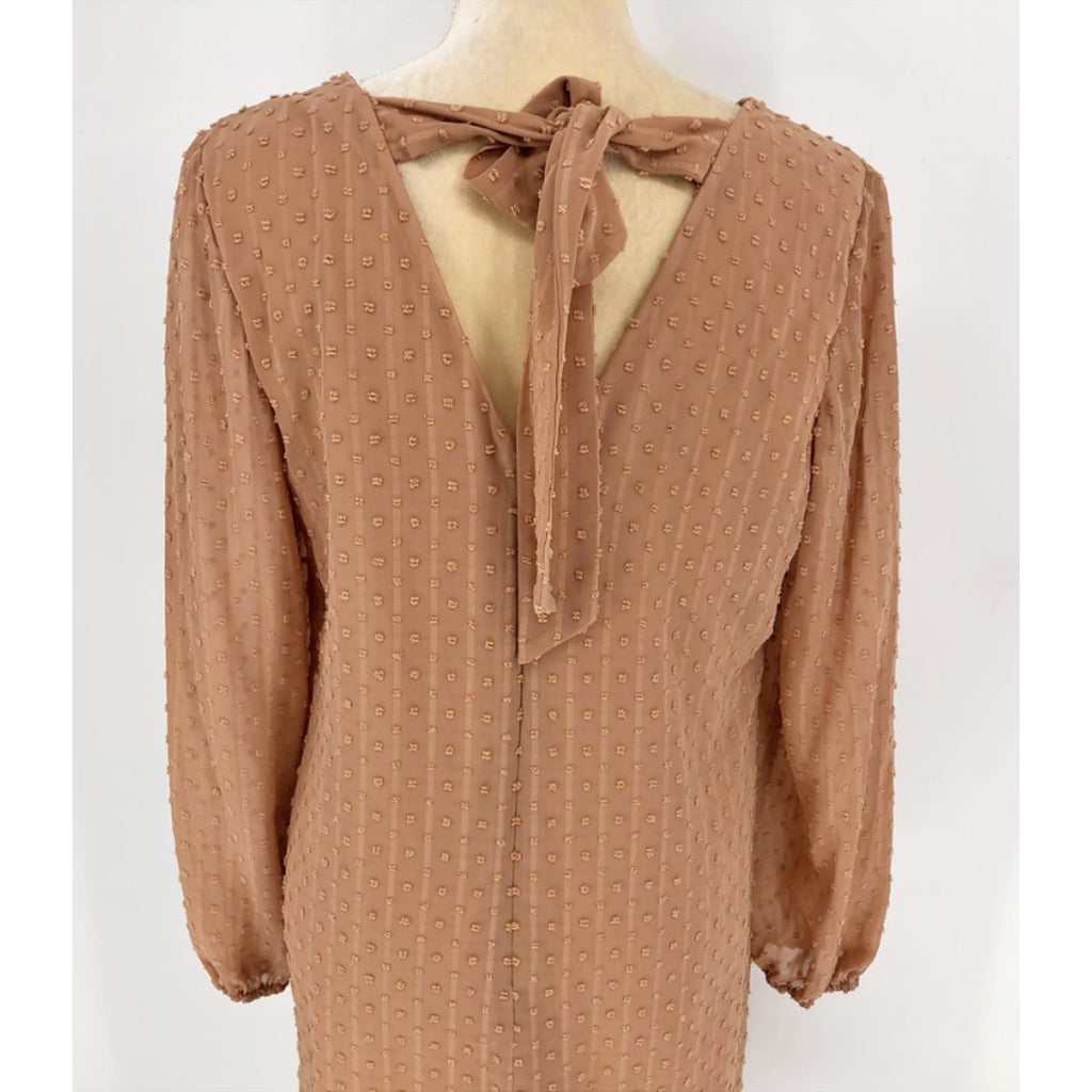 INC INTERNATIONAL CONCEPTS Women Shift Dress Large Tan Hazelwood Long Sleeve NWT