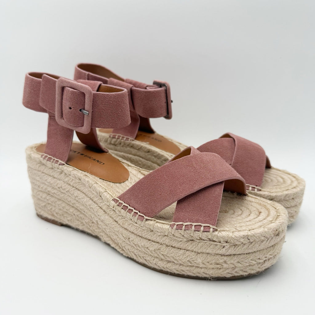 Lucky Brand Womens Audrinah Wedge Sandals Size 8.5 M Pink Taupe Suede NWOB