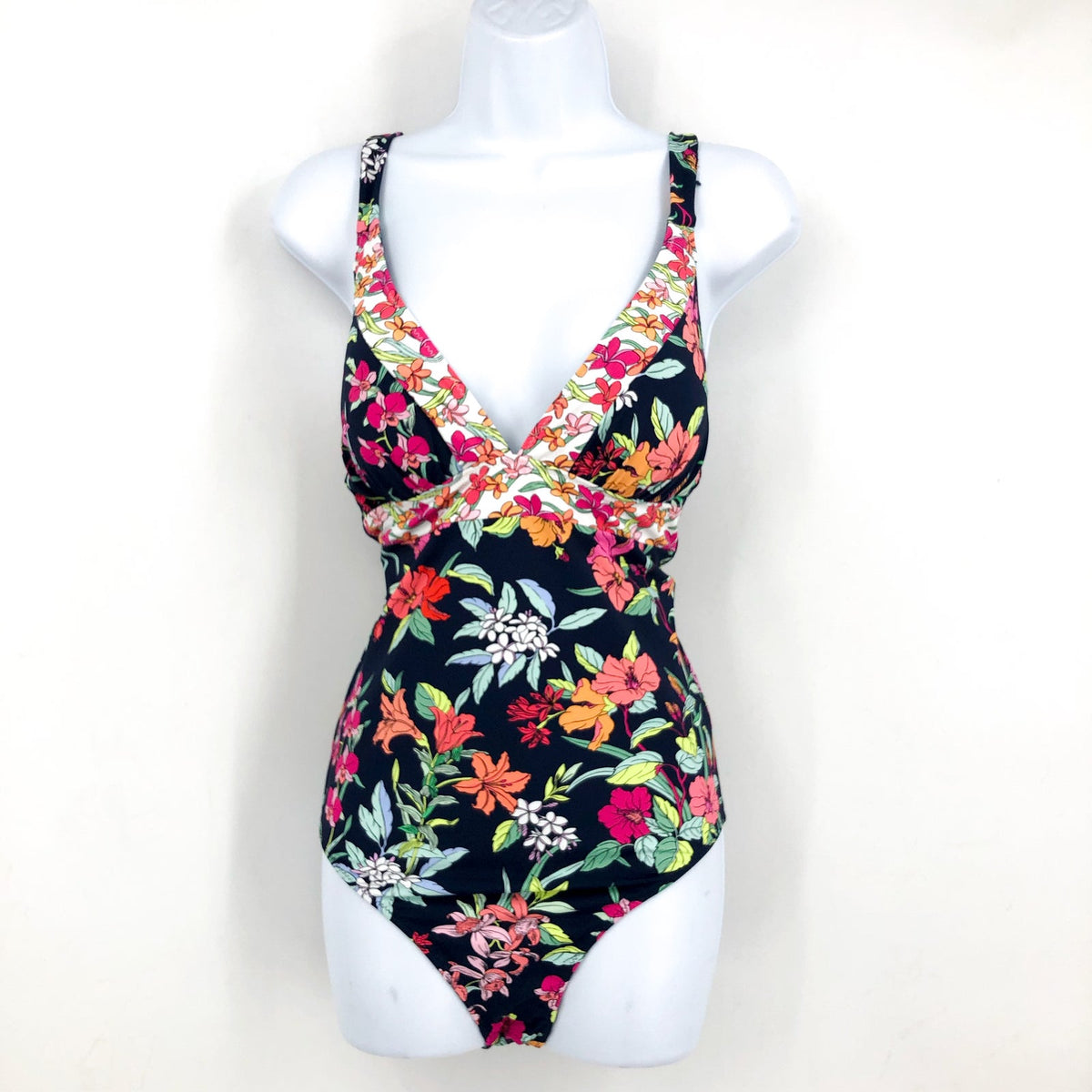 TOMMY BAHAMA Summer Floral Reversible One Piece Swimsuit Size 8 Mare Navy NWT