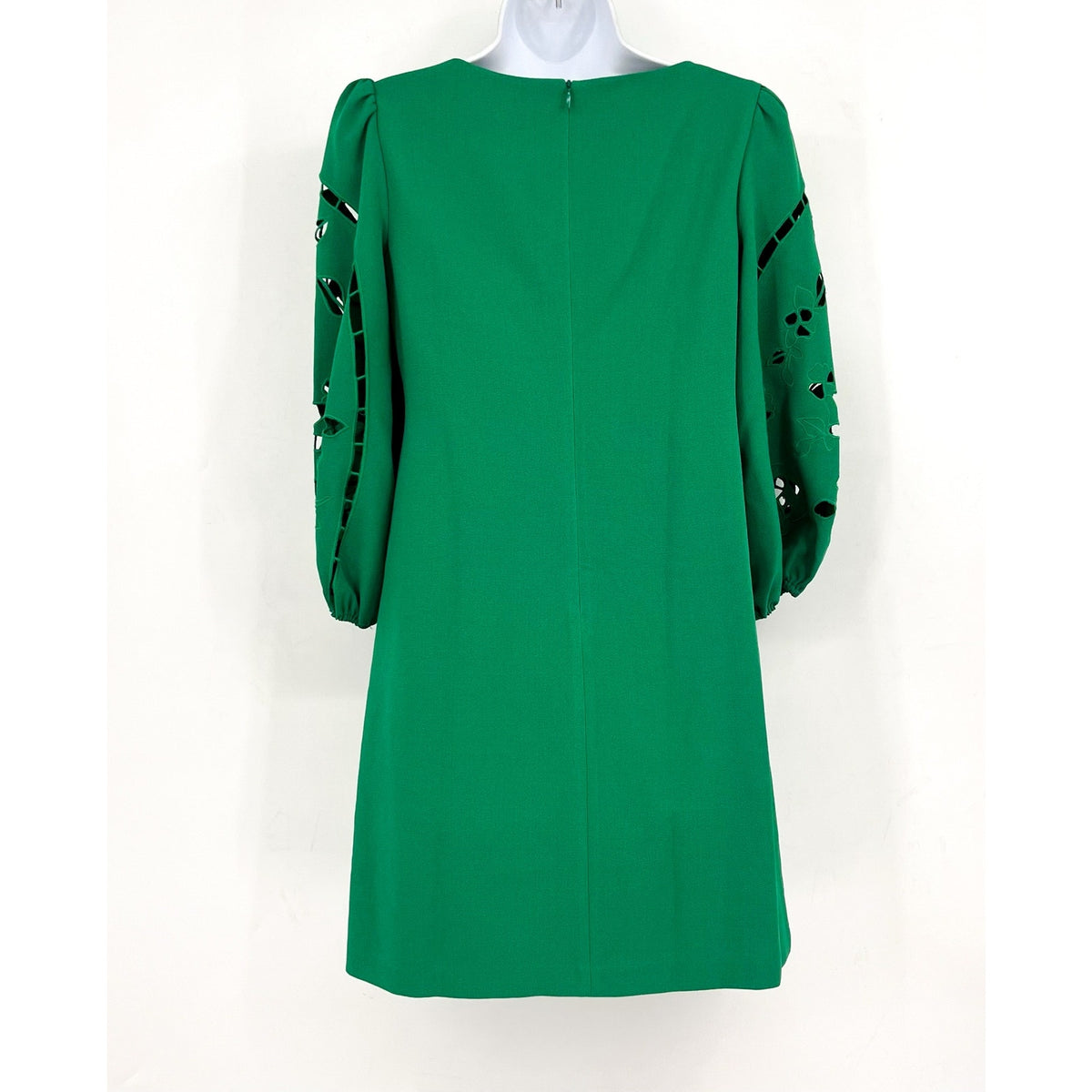 VINCE CAMUTO Women's Crepe Shift Dress Size 2 Green Eyelet Sleeve Cut Out NWOT