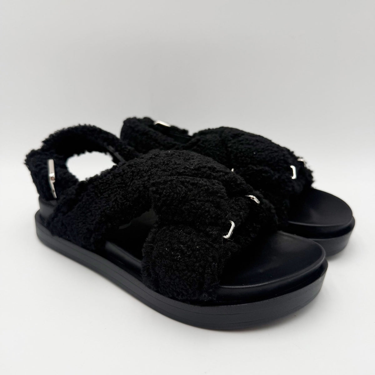 Aerosoles Womens Loma Slippers Size 6.5 M Black Vegan Shearling NIB