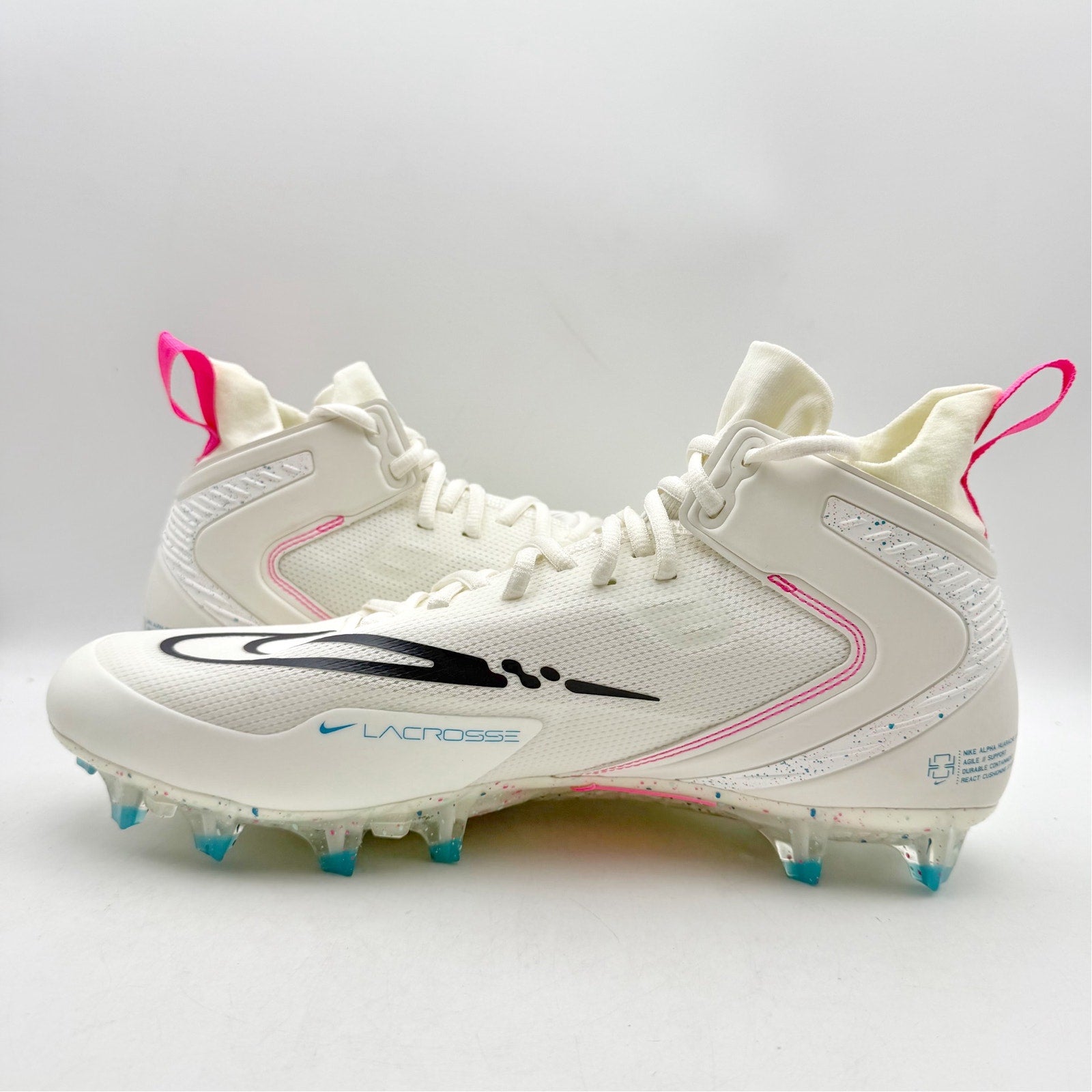 NIKE Mens Alpha Huarache 8 Elite Lacrosse Cleats US 12 EU 46 White Athletic NWOB
