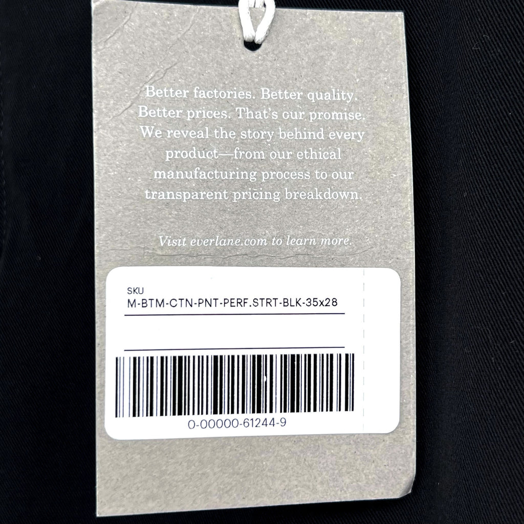 EVERLANE Men's Straight Fit Performance Chino Pants 35x28 Black Uniform NWT