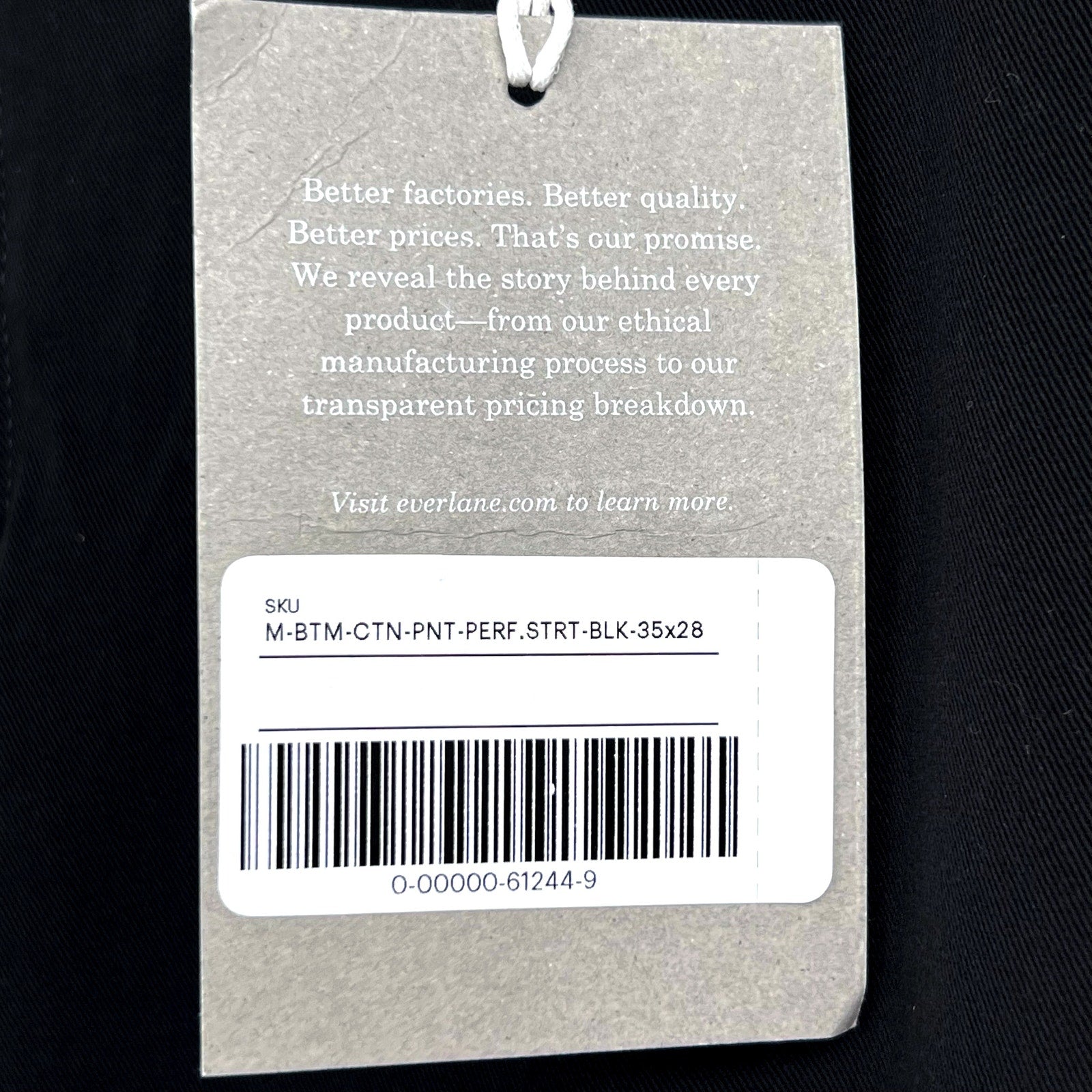 EVERLANE Men's Straight Fit Performance Chino Pants 35x28 Black Uniform NWT