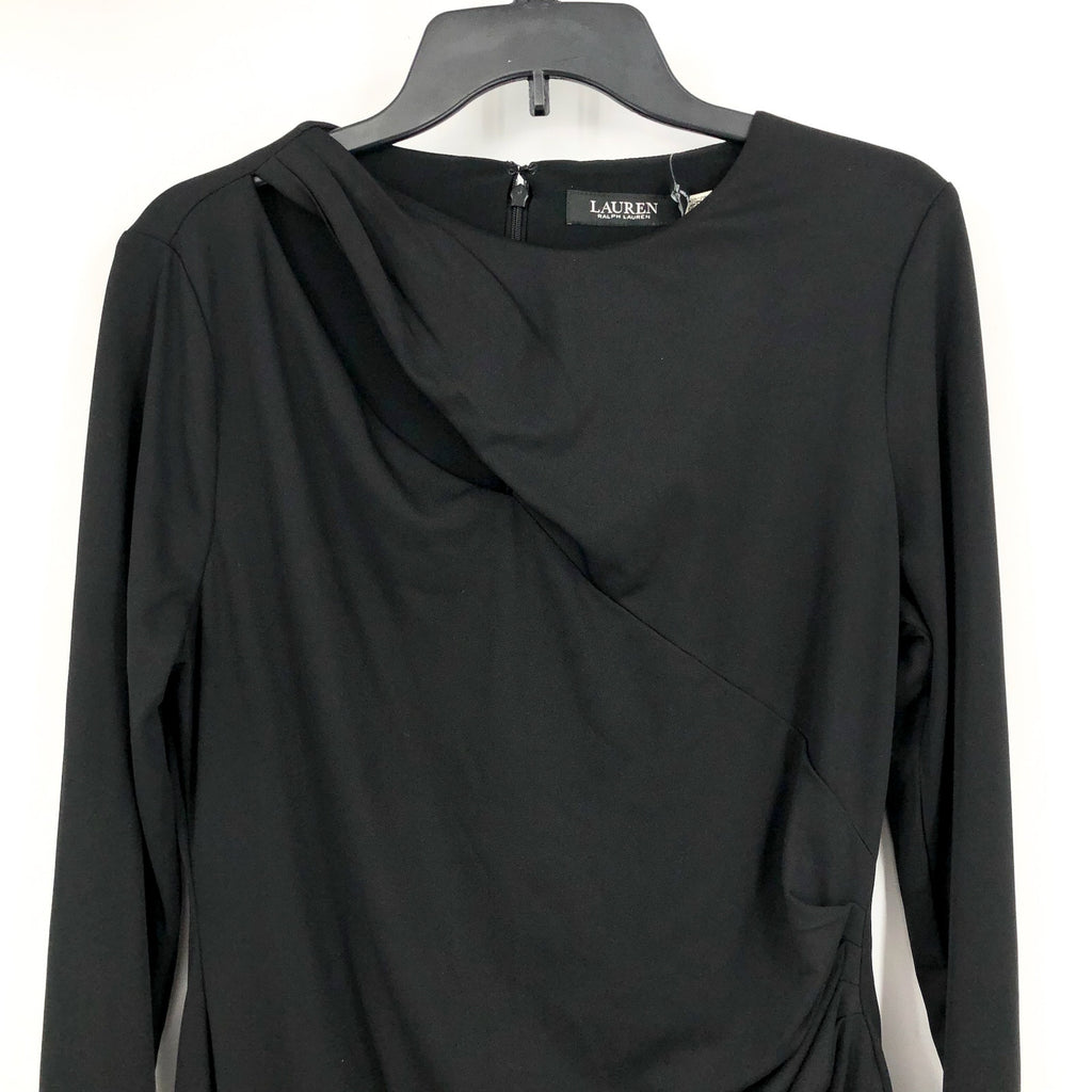LAUREN RALPH LAUREN Women's Pleated Jersey Cocktail Dress Size 12 Black NWT