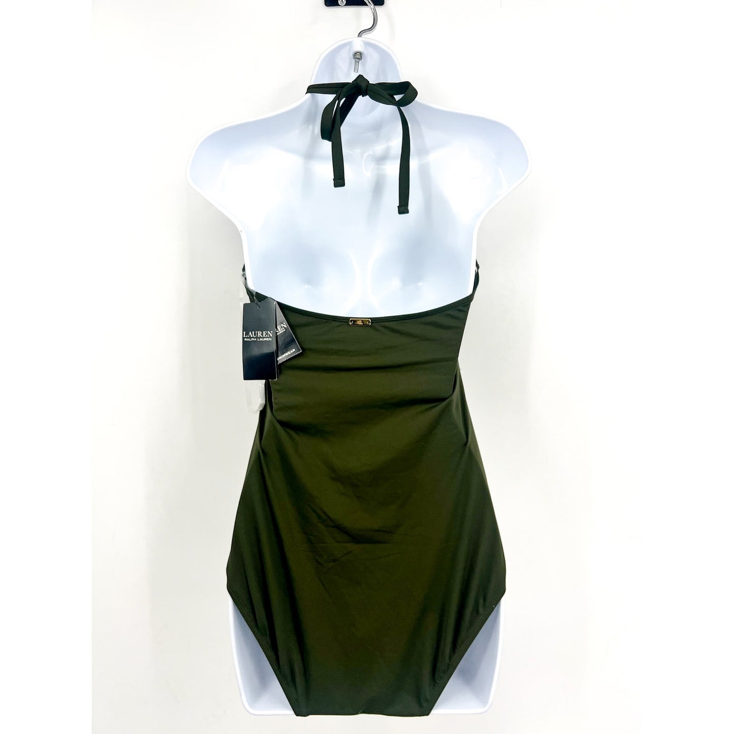 LAUREN RALPH LAUREN High Neck One-Piece Swimsuit 10 Olive Green Beach Club NWT