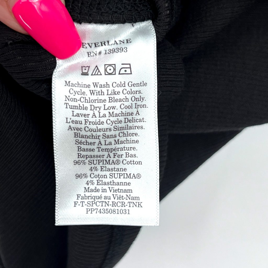 EVERLANE Women's The Luxe Rib Racerback Tank Large Black Supima Cotton NWT