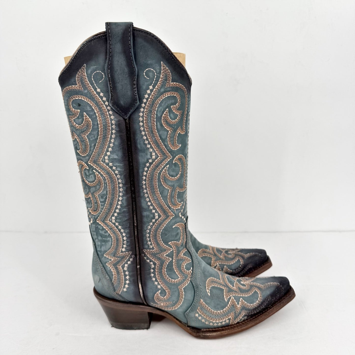 Corral Womens L5869 Western Cowboy Boots US 6 M EU 36.5 Blue Leather Stitch NIB