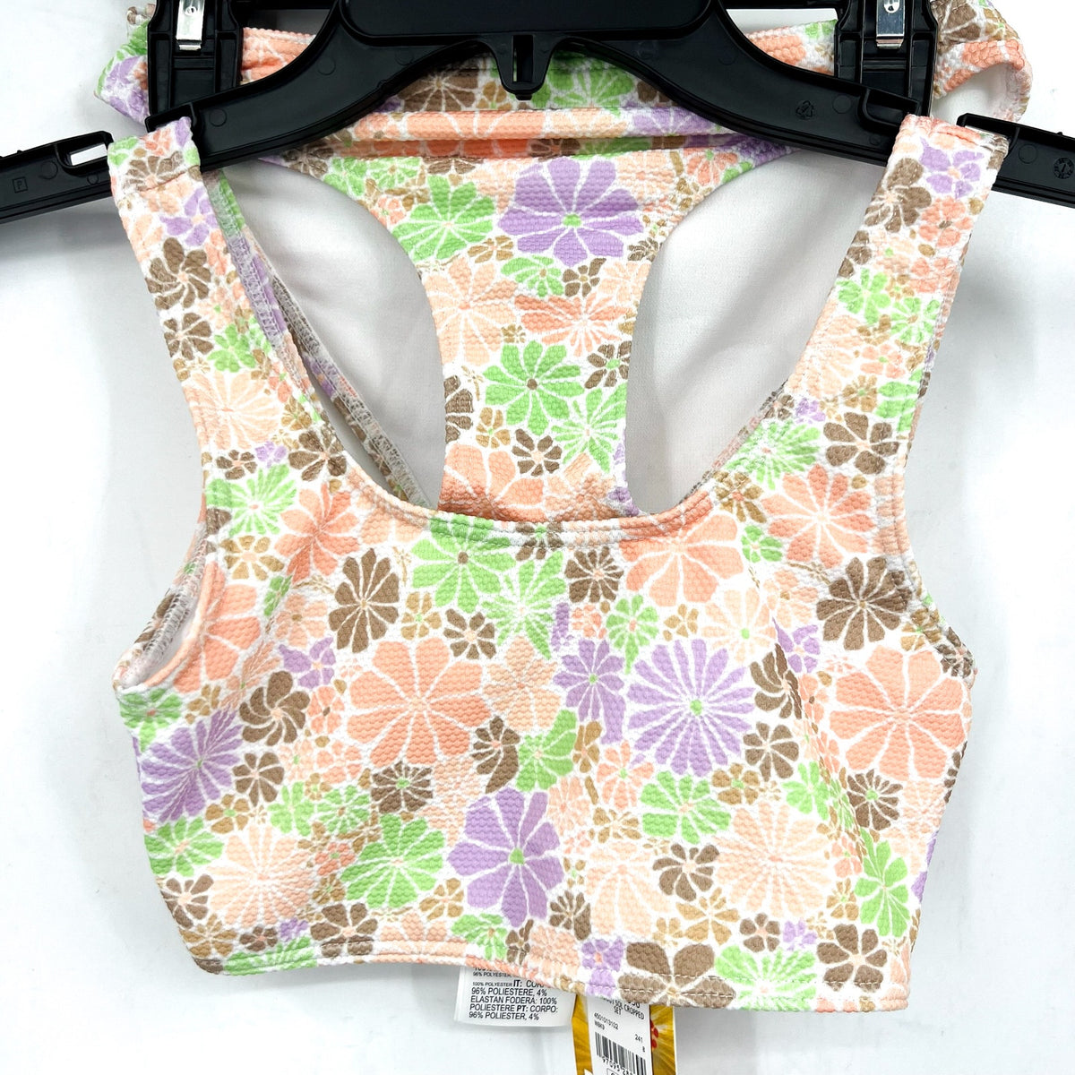 ROXY Girl's All About Sol Cropped Bikini Set Size 16 Pink Pastel Floral NWT