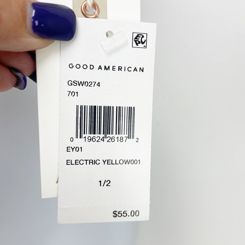 Good American Always Fits Tiny Ties Bikini Top 1/2 S-M Swim Electric Yellow NWT