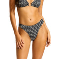 SEAFOLLY Women's Mala High Leg Bikini Bottom Size 6 Black Printed NWT