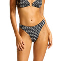 SEAFOLLY Women's Mala High Leg Bikini Bottom Size 6 Black Printed NWT
