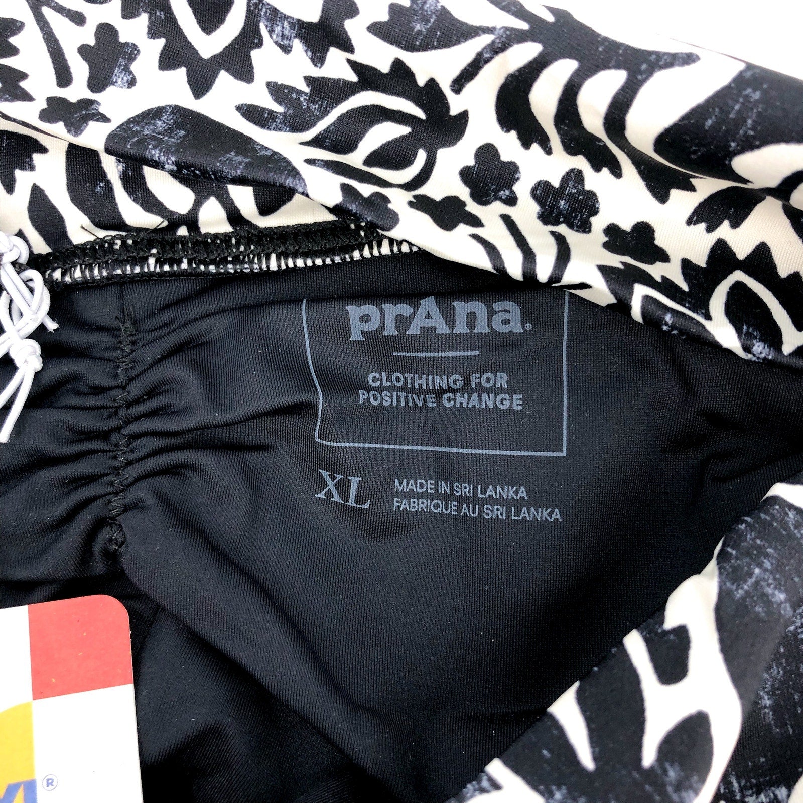 PRANA Women's Aurelia Bikini Bottom XL White Black Flora Fauna High Waist NWT