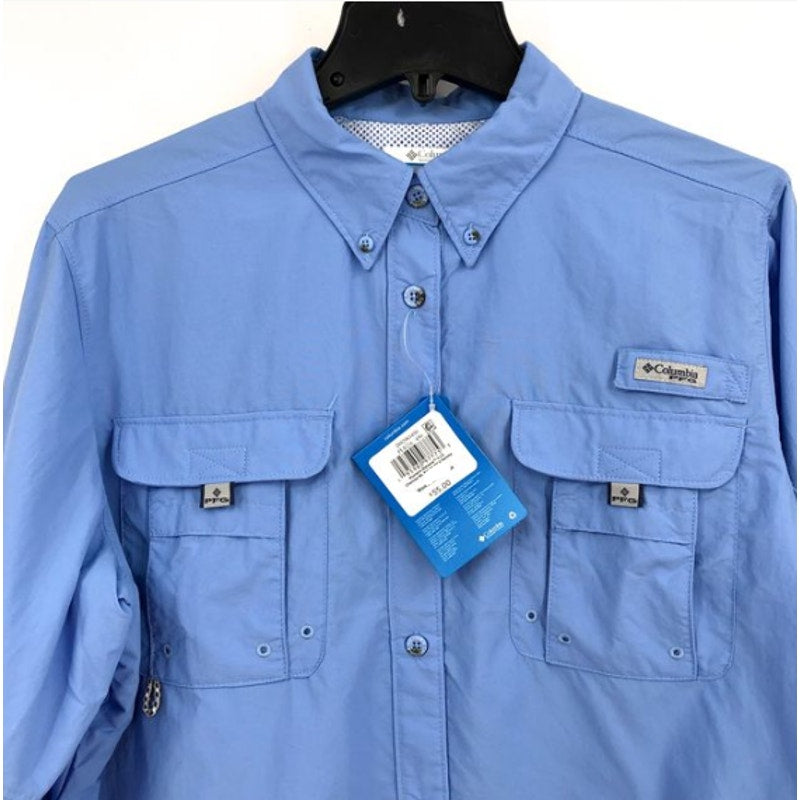 COLUMBIA Women's PFG Bahama II Shirt XL Blue Long Sleeve UPF 50 NWT