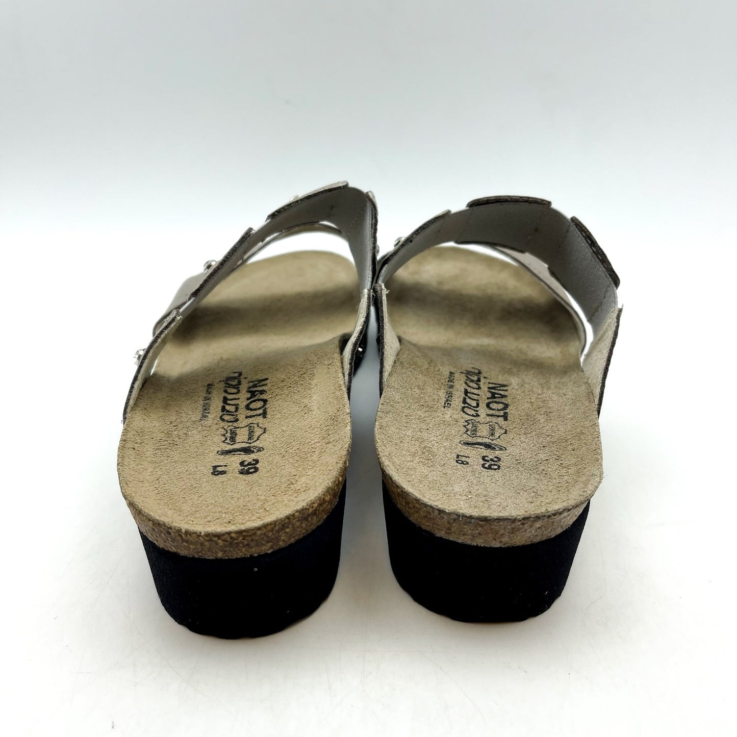 NAOT Womens Ashley Wedge Sandals EU 39 US 8 Silver Leather Rhinestone NWOB