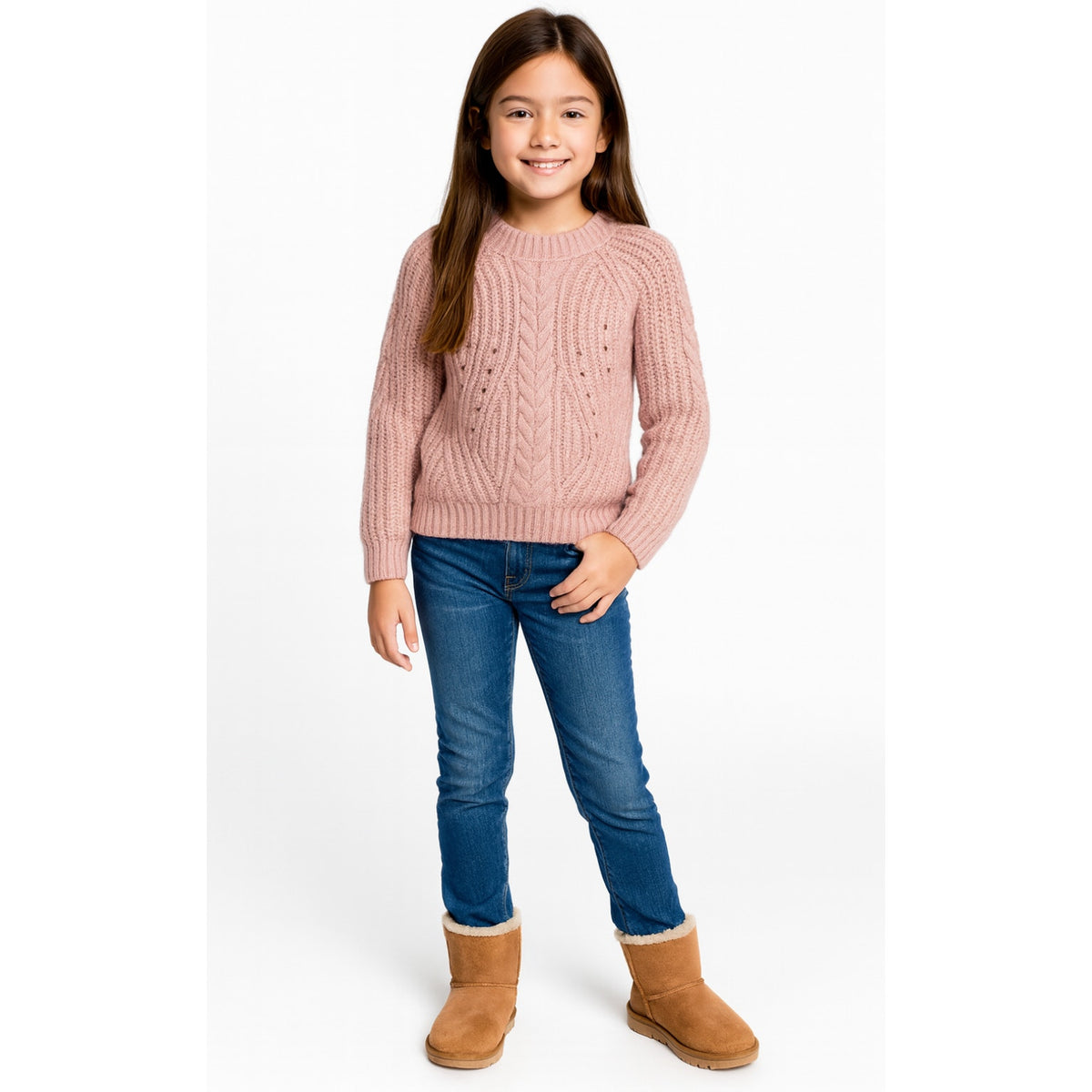 BARDOT Girl's Cozy Cable Knit Crewneck Sweater Size 14 Pink Potpourri NWT