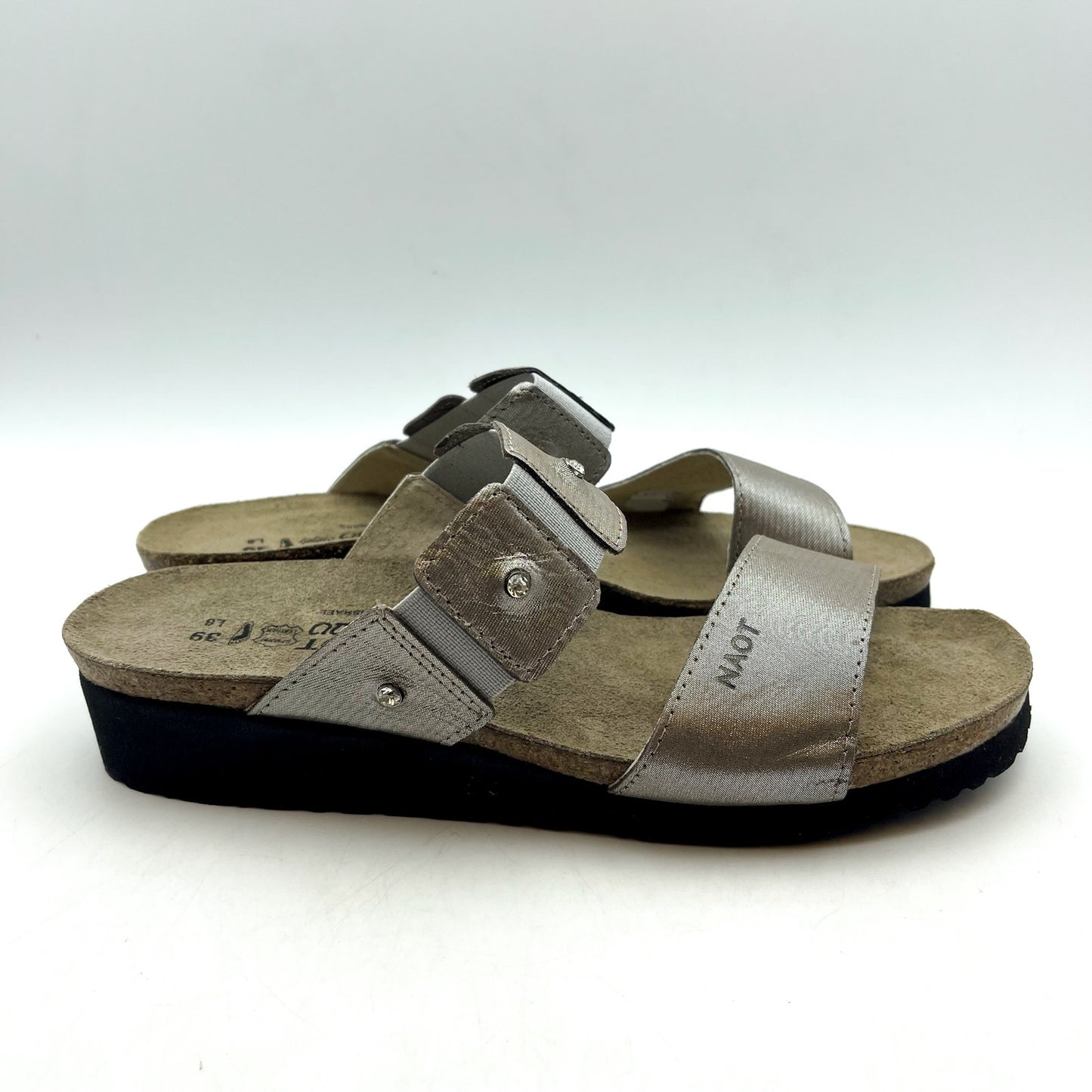 NAOT Womens Ashley Wedge Sandals EU 39 US 8 Silver Leather Rhinestone NWOB