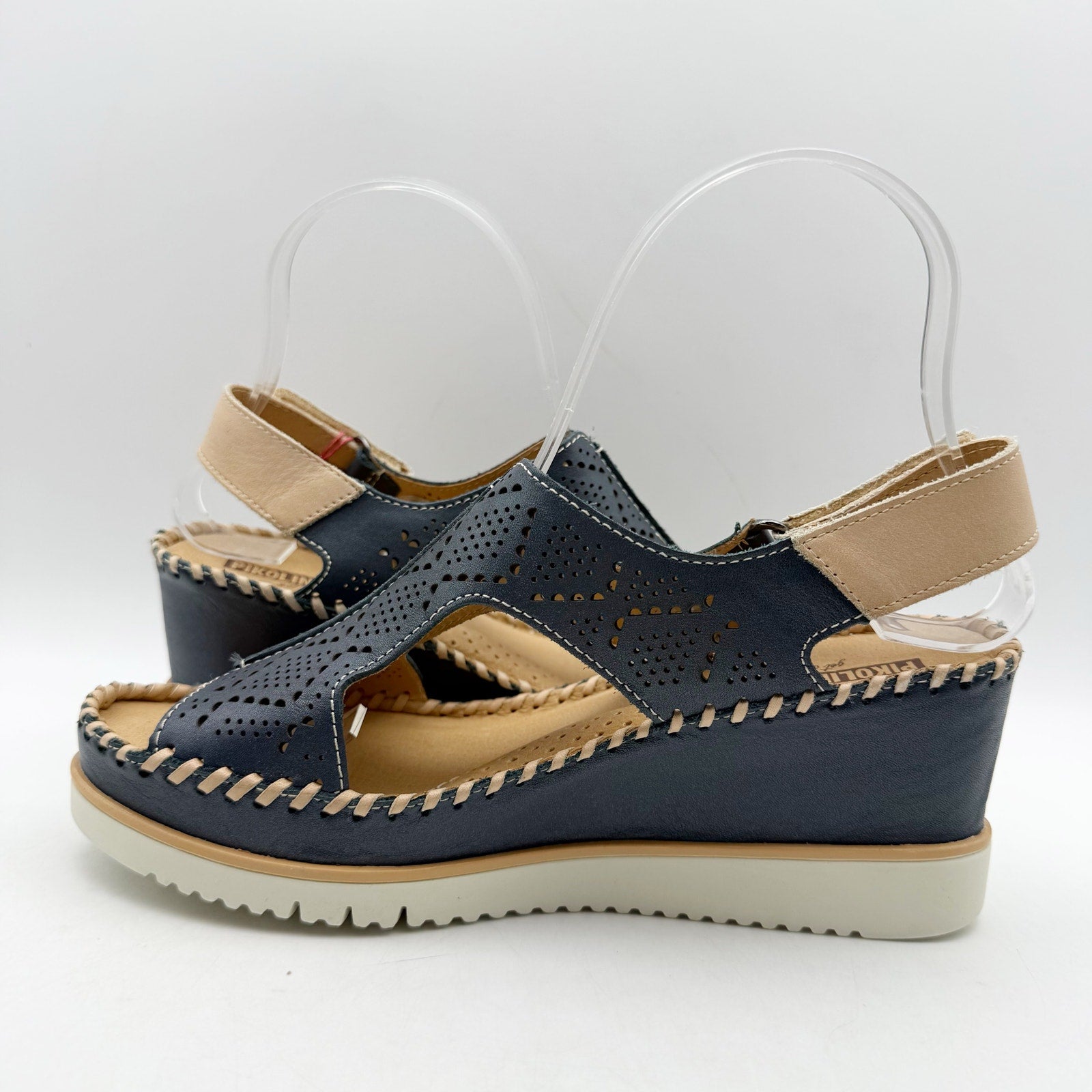 Pikolinos Womens Aguadulce Wedge Sandals EU 37 US 7 Blue Leather NWOB