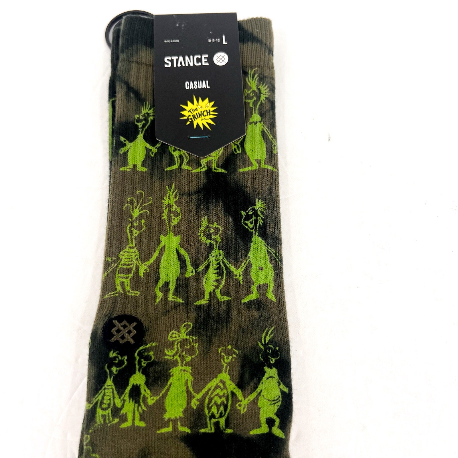 STANCE X The GRINCH Unisex Down In Whovile Crew Socks Large Green Black NWT