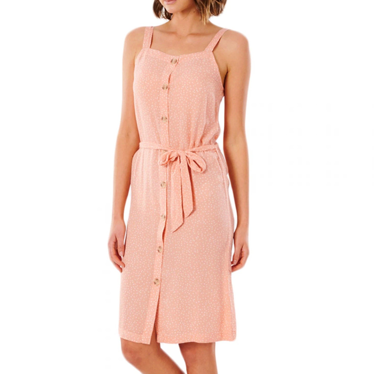 RIP CURL Women's Tallows Spot Midi Dress Large Coral Pink Sleeveless Belt NWT