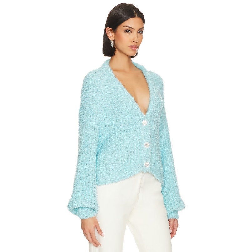 SHOW ME YOUR MUMU Women's Clemmie Cardigan XL Highlighter Blue Jewels NWT