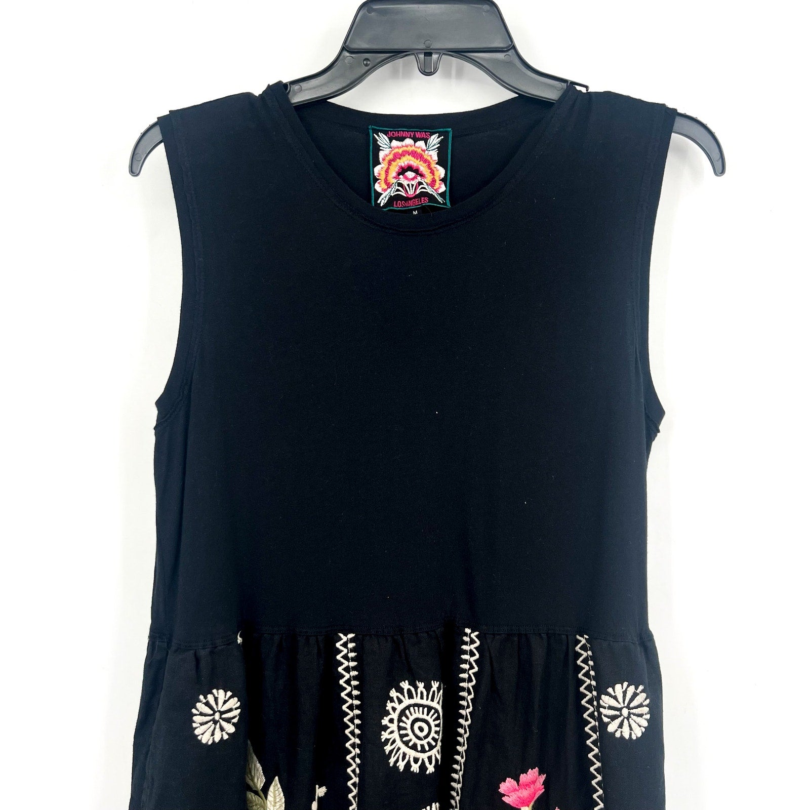 JOHNNY WAS Della Tank Midi Dress Medium Black Floral-Embroidered Linen NWT