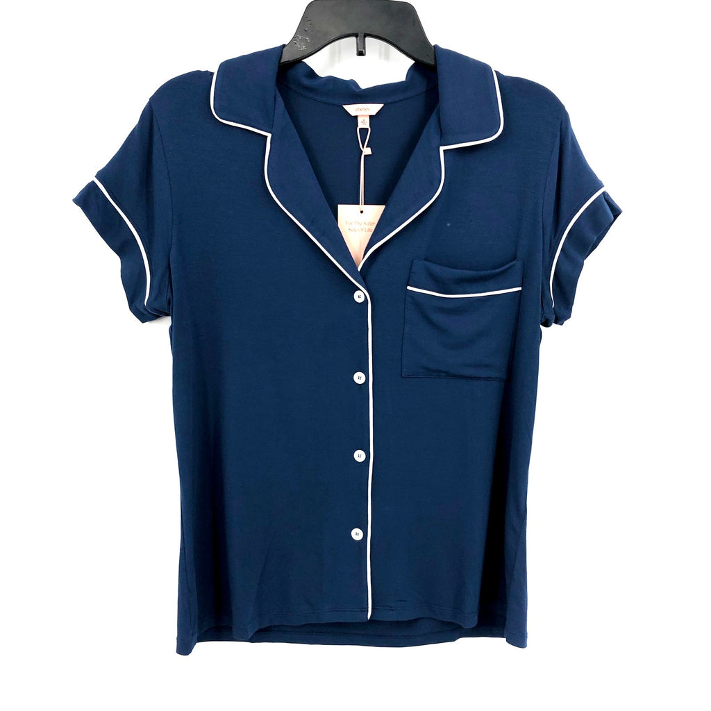 EBERJEY Women's Gisele Shortie PJ Set Medium Navy Blue Ivory TENCEL Modal NWT