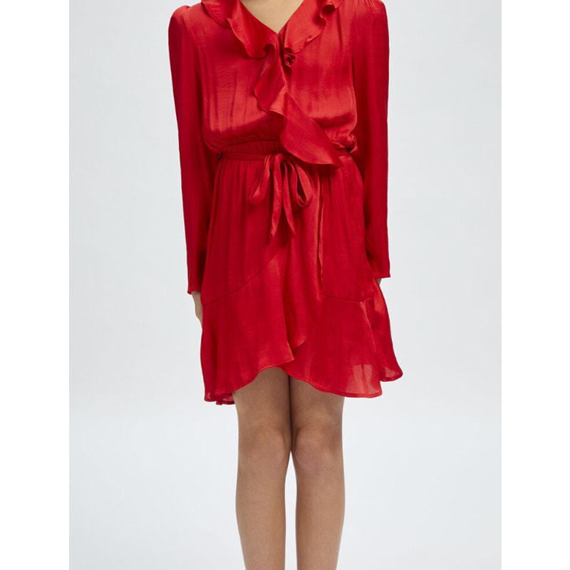 BARDOT Girl's Winona Wrap Dress Size 14 Fire Red Long Sleeve Ruffle NWT