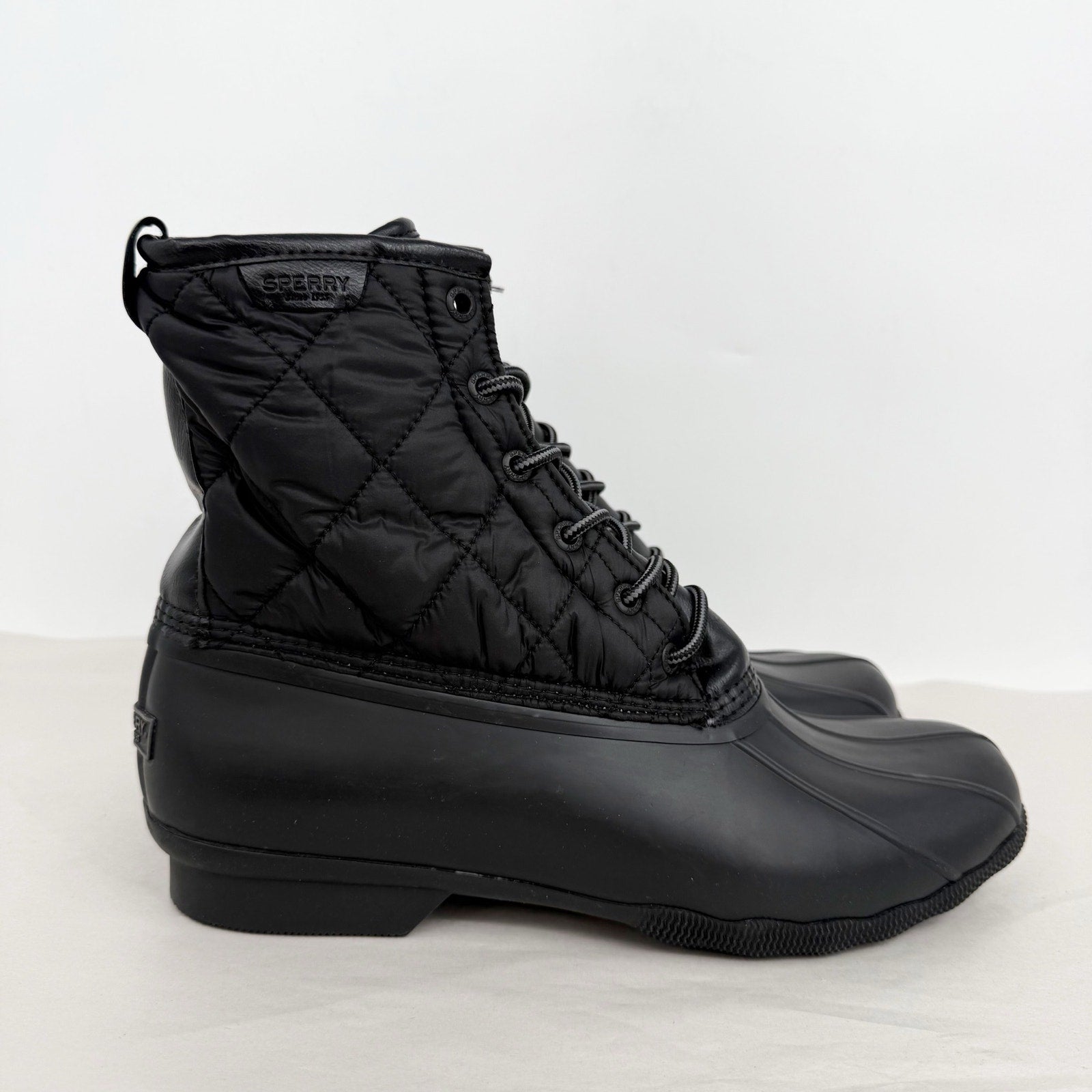 SPERRY Mens Saltwater Quilted Duck Rain Boots US 12 Black Water Resistant NWOB