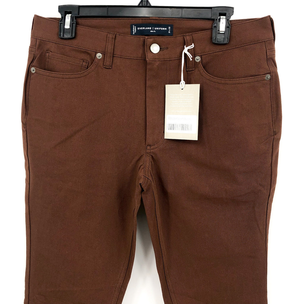 EVERLANE Men's Performance Pants 33x34 Brown Slim Fit Uniform 5-Pocket NWT