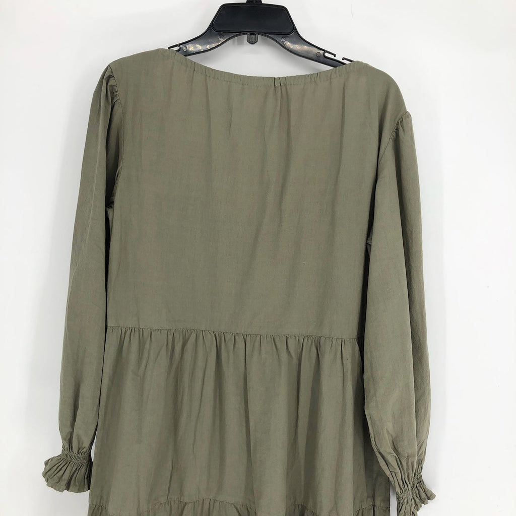 LACAUSA Women's Tate Tiered Midi Dress Medium Eucalyptus Green Long Sleeve NWT