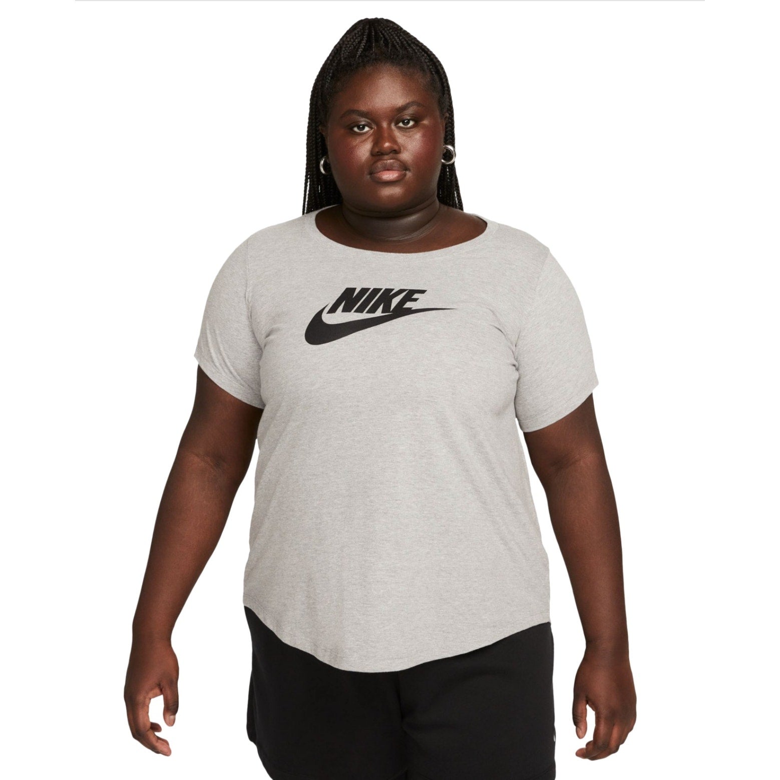 NIKE Women's Club Essential Logo T Shirt 2X Grey Knit Short Sleeve NWT FD0645063