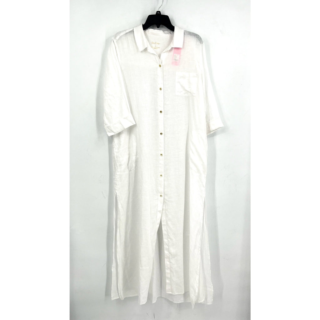 LILLY PULITZER Womens Natalie Maxi Cover-Up Shirtdress Large Resort White NWT