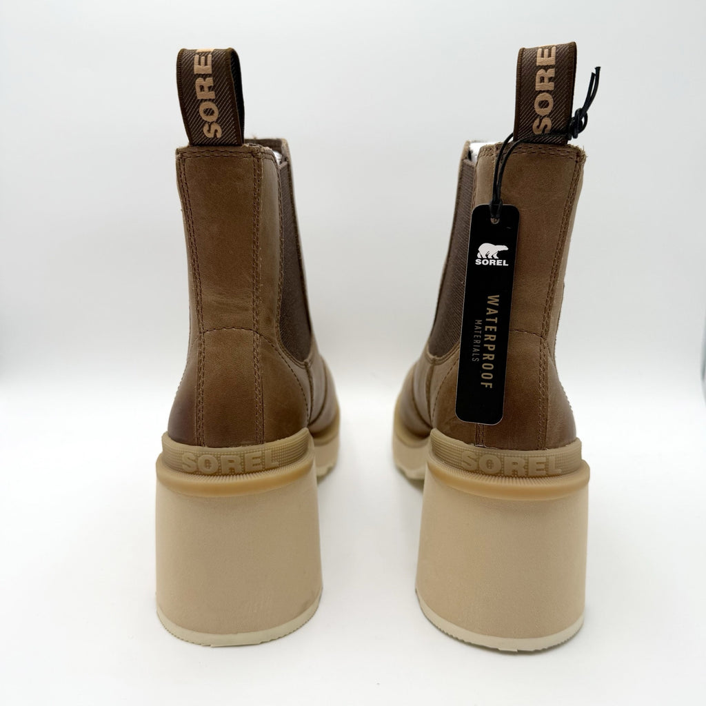 Sorel Womens Hi-Line Heel Chelsea Boots US 10.5 Taupe Tan Leather Waterproof NIB