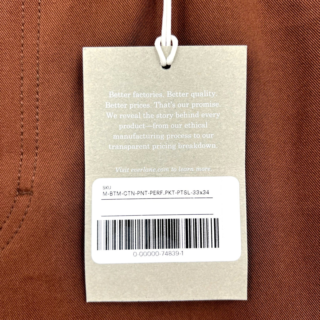 EVERLANE Men's Performance Pants 33x34 Brown Slim Fit Uniform 5-Pocket NWT