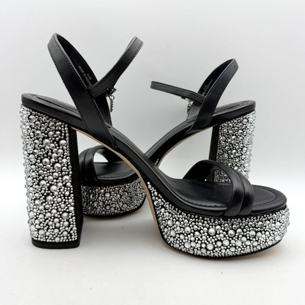 Michael Kors Women Laci Platform Heel Sandal 9.5 Black Leather Embellished NWOB