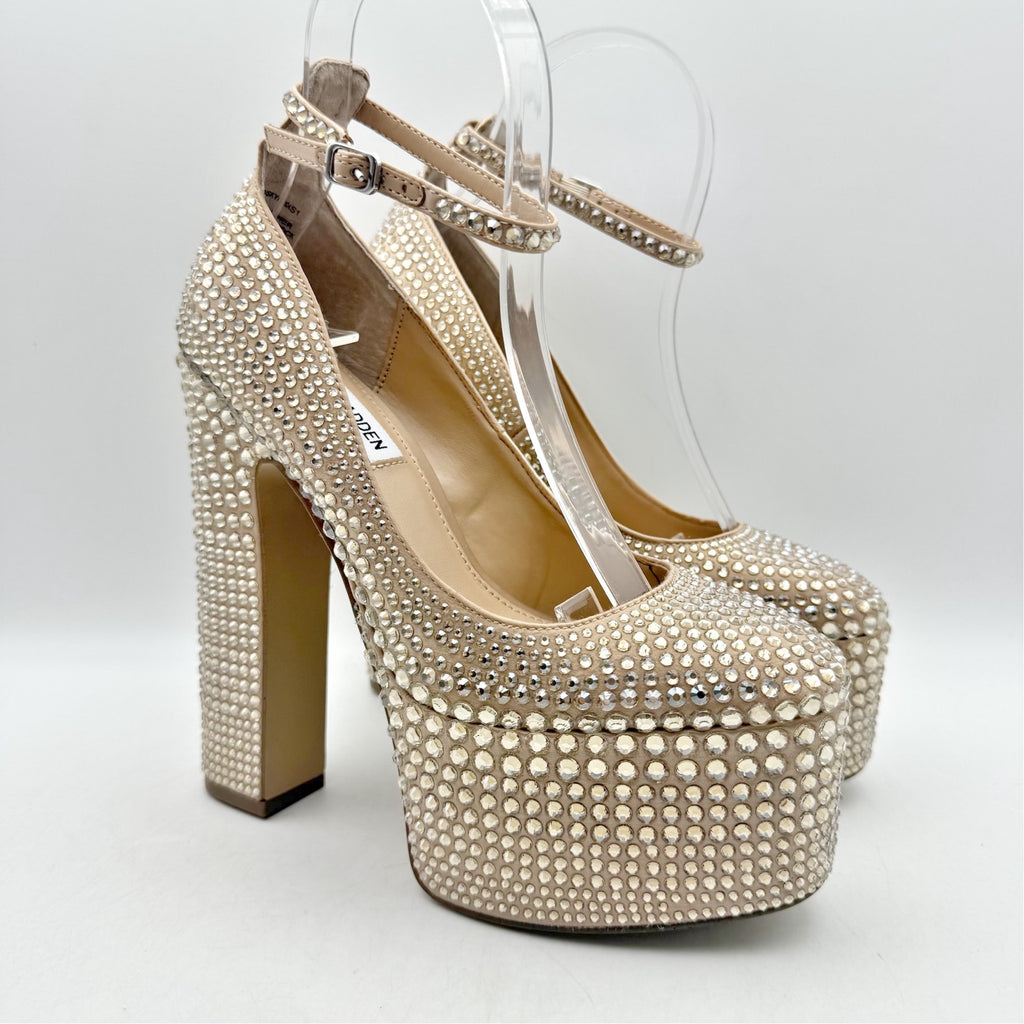 Steve Madden Womens Skyrise Platform Pumps US 6 M Tan Rhinestone NWOB