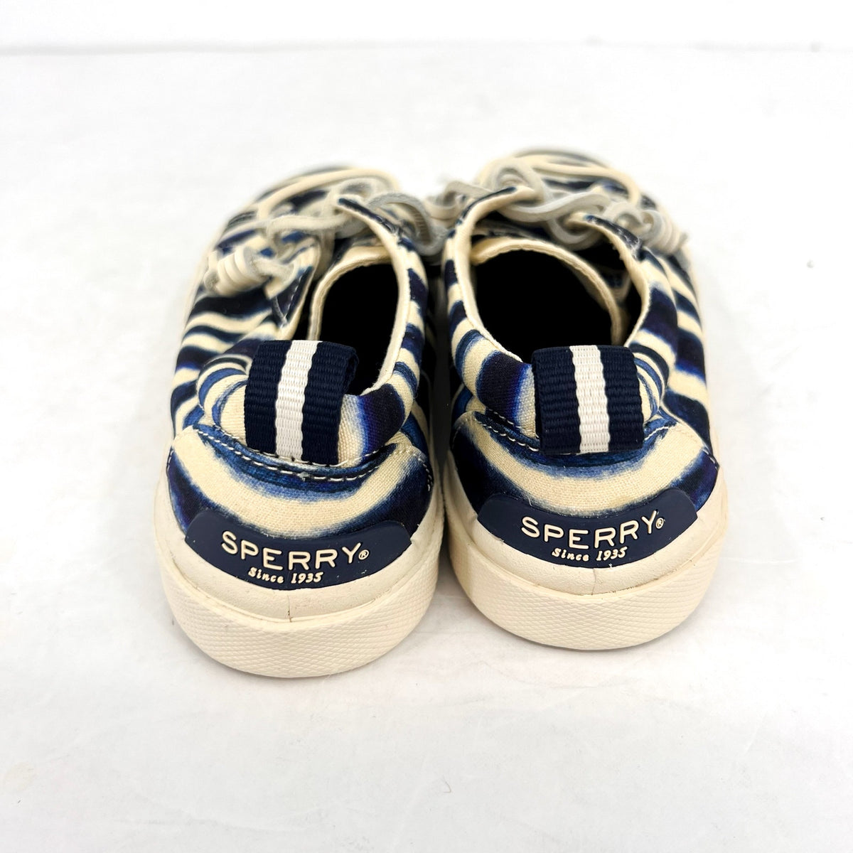 SPERRY Women's Pier Wave LTT Canvas Sneakers Size 5M Blue Tie-Dye Stripe NWOB