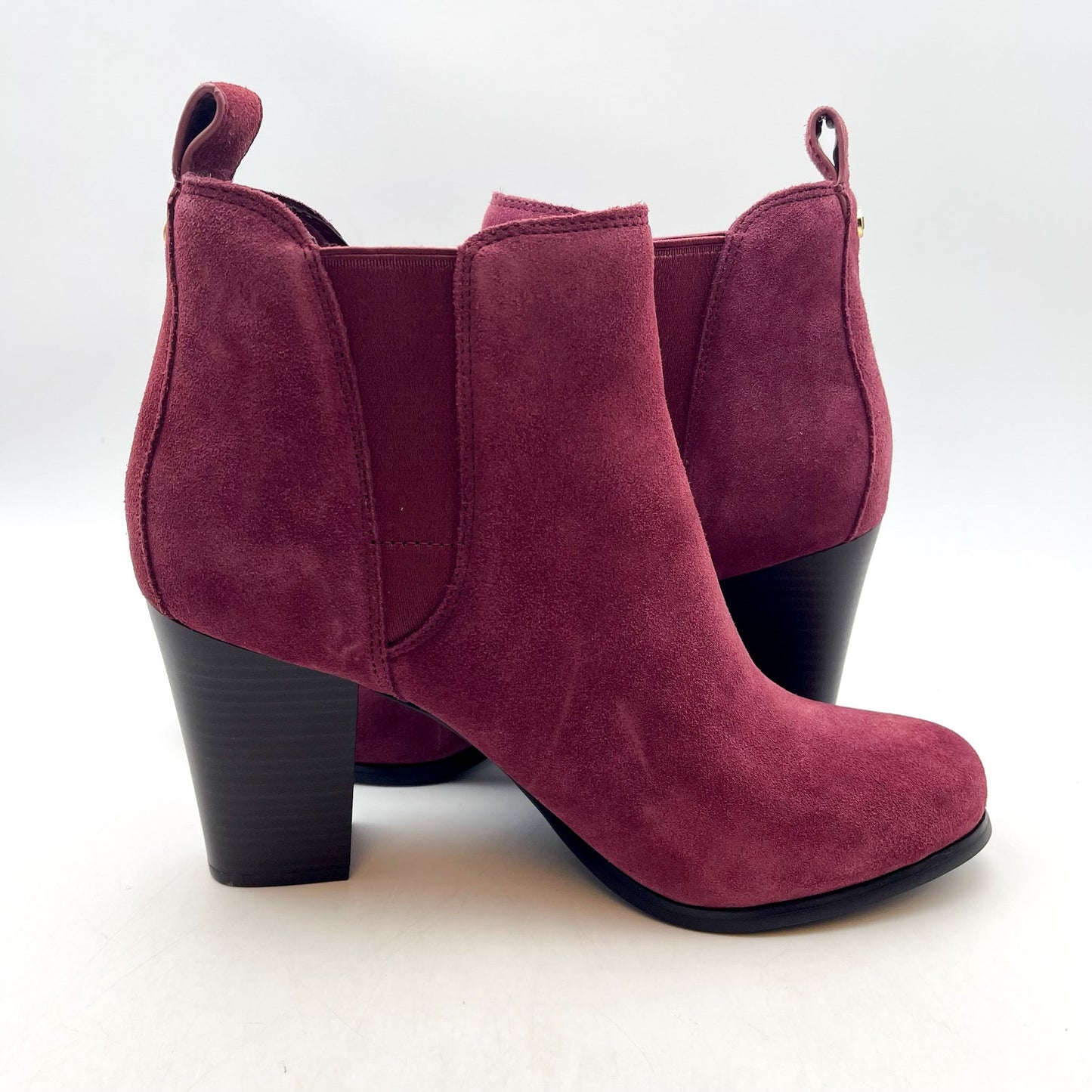 MICHAEL KORS Women's Evaline Suede Heeled Bootie 9M Mulberry Red Pull-On NWOB